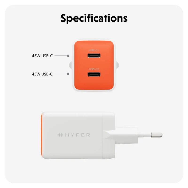 HyperJuice Flex 45 W GaN-Steckdosenladegerät – Orange (EU)