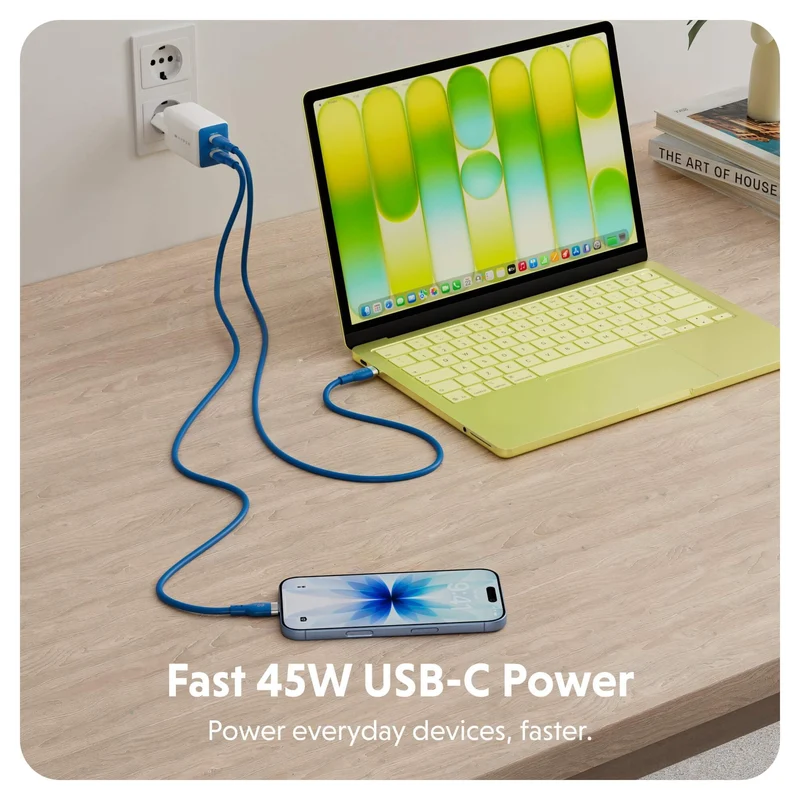 HyperJuice Flex 45 W GaN-Steckdosenladegerät – Blau (EU)