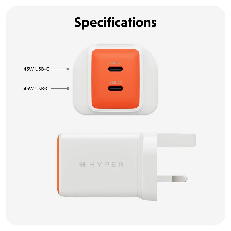 HyperJuice Flex 45 W GaN-Steckdosenladegerät – Orange (Großbritannien)