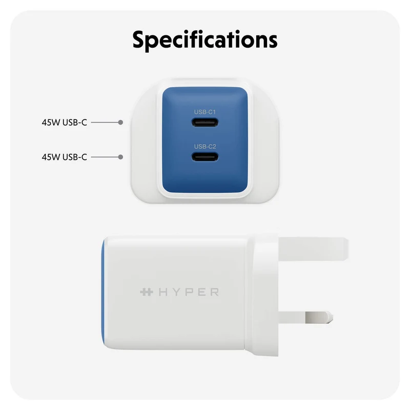 HyperJuice Flex 45 W GaN-Steckdosenladegerät – Blau (UK)