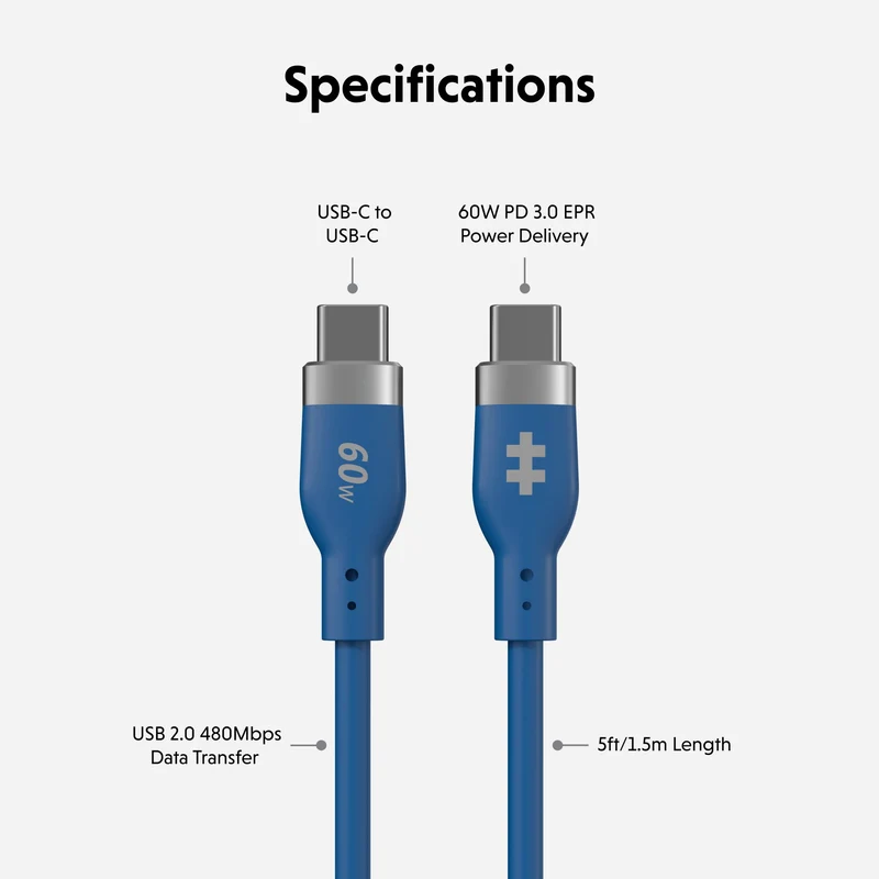 HyperJuice Flex USB-C-Ladekabel aus Silikon – Blau