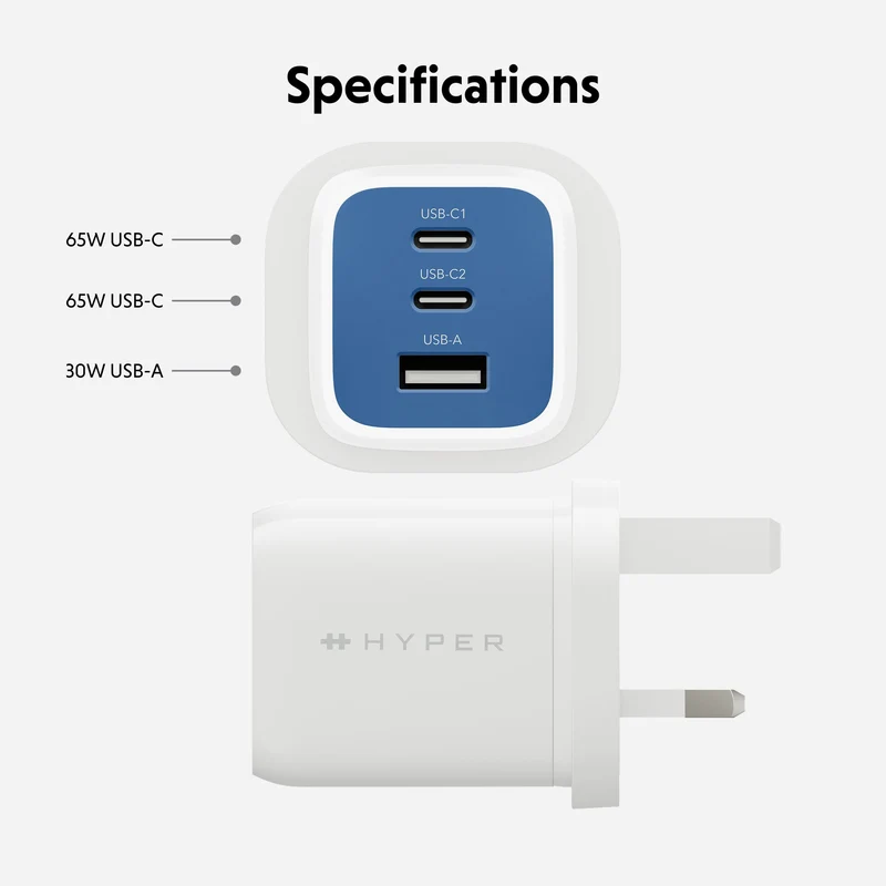 HyperJuice Flex 65-W-GaN-Ladegerät – Blau (Großbritannien)