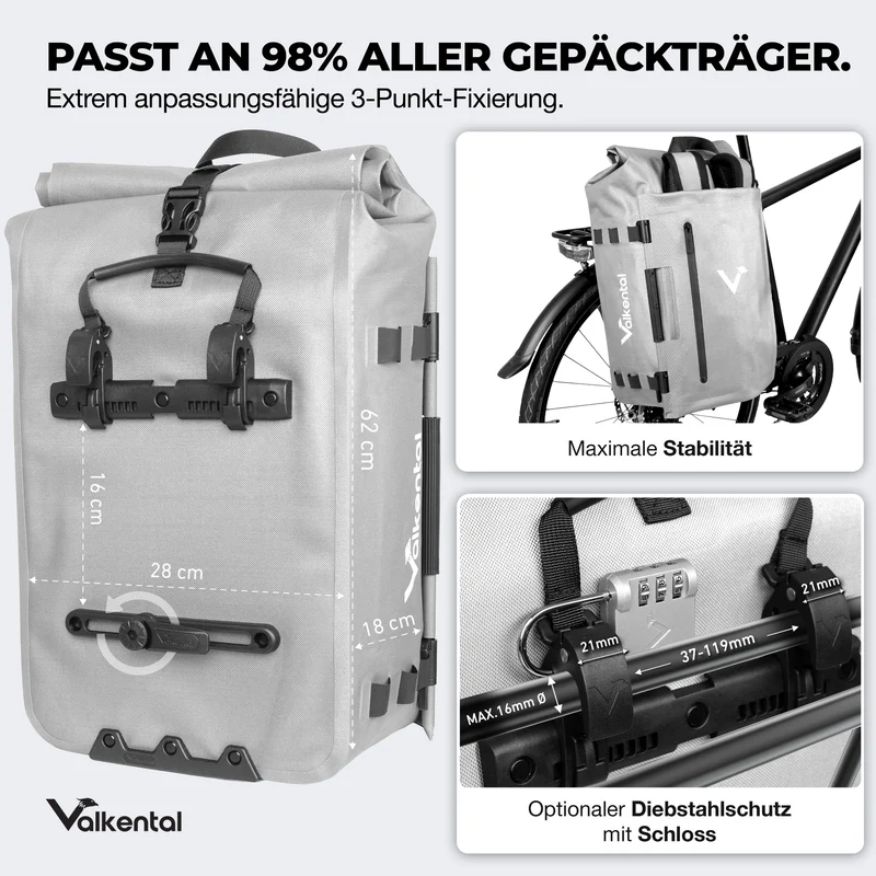 Fahrradtasche Valkental TrailX Grey Reflective Edition