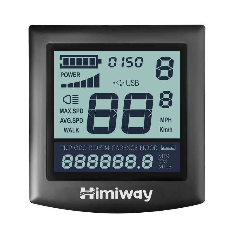 Himiway Escape LCD‑Display mit USB‑Ladefunktion und einstellbarer Helligkeit
