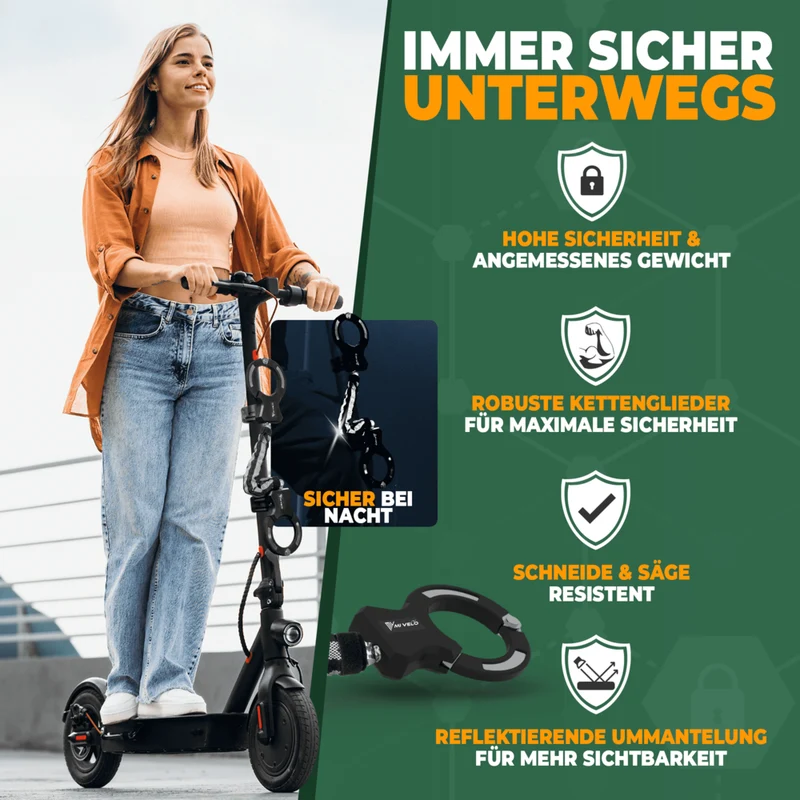 Mivelo Handschellenschloss für E-Scooter & Fahrrad inkl. Lenkertasche