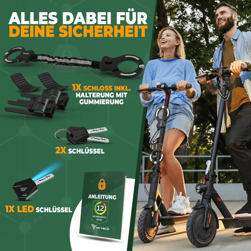 Mivelo Handschellenschloss für E-Scooter & Fahrrad inkl. Lenkertasche
