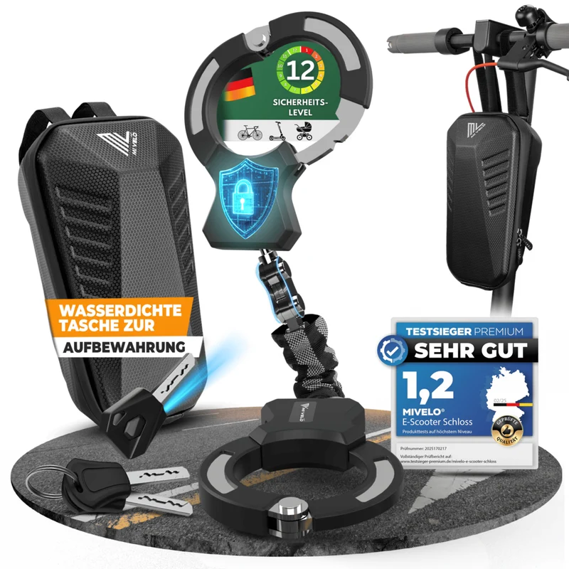Mivelo Handschellenschloss für E-Scooter & Fahrrad inkl. Lenkertasche