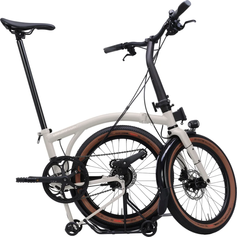 Faltrad Brompton G Line Traildust White mit Dynamobeleuchtung