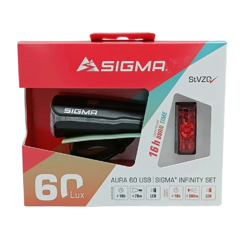 Sigma Aura 60 + Infinity USB Fahrradbeleuchtung Set StVZO