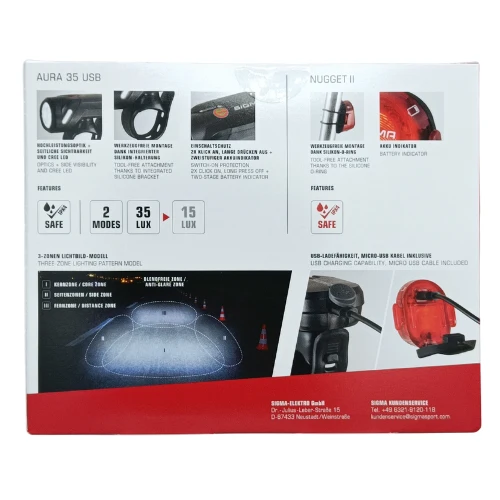 Sigma Aura 35 + Nugget II Fahrradbeleuchtung Set StVZO