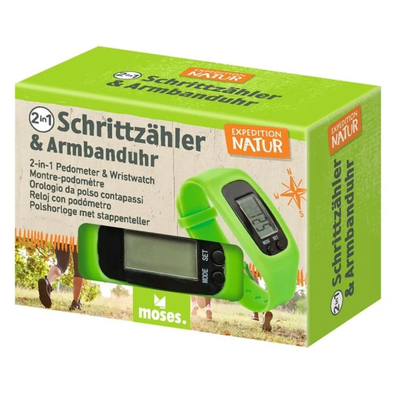 moses. Expedition Natur 2 in 1 Schrittzähler und digitale Armbanduhr