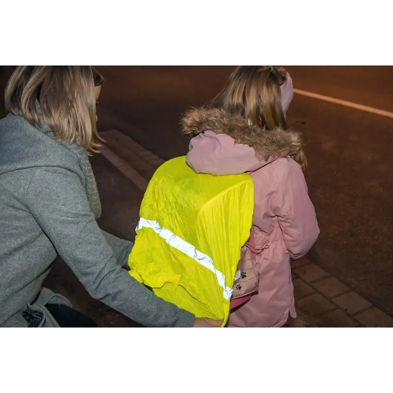 Idena Regenschutzhülle für Schulranzen mit Karabinerhaken Reflektionsstreifen