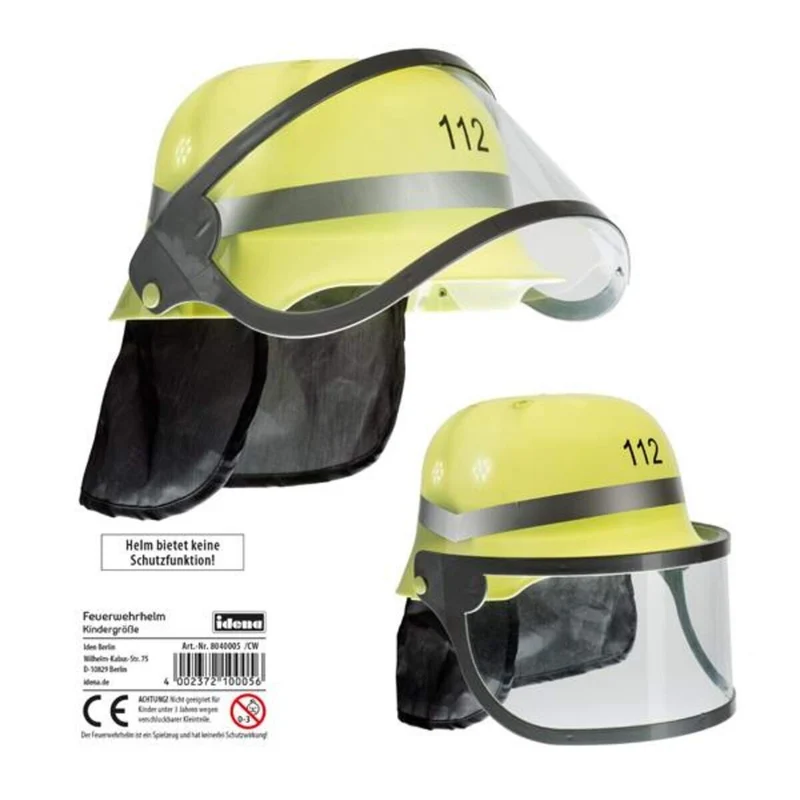 Idena Feuerwehrhelm für Kinder mit Visier und Nackentuch gelb/schwarz/grau