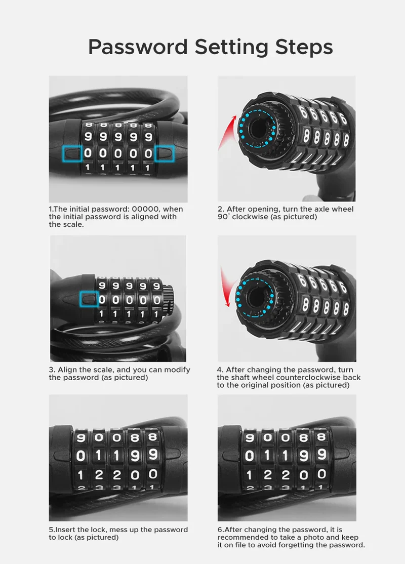 Engwe Electroplating Alloy Five-Digit Combination Bike Lock