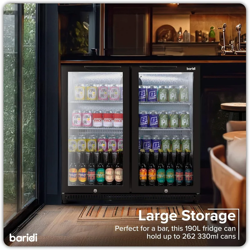 Back Bar Drinks Fridge with Hinged Double Door, 190L Capacity DH272