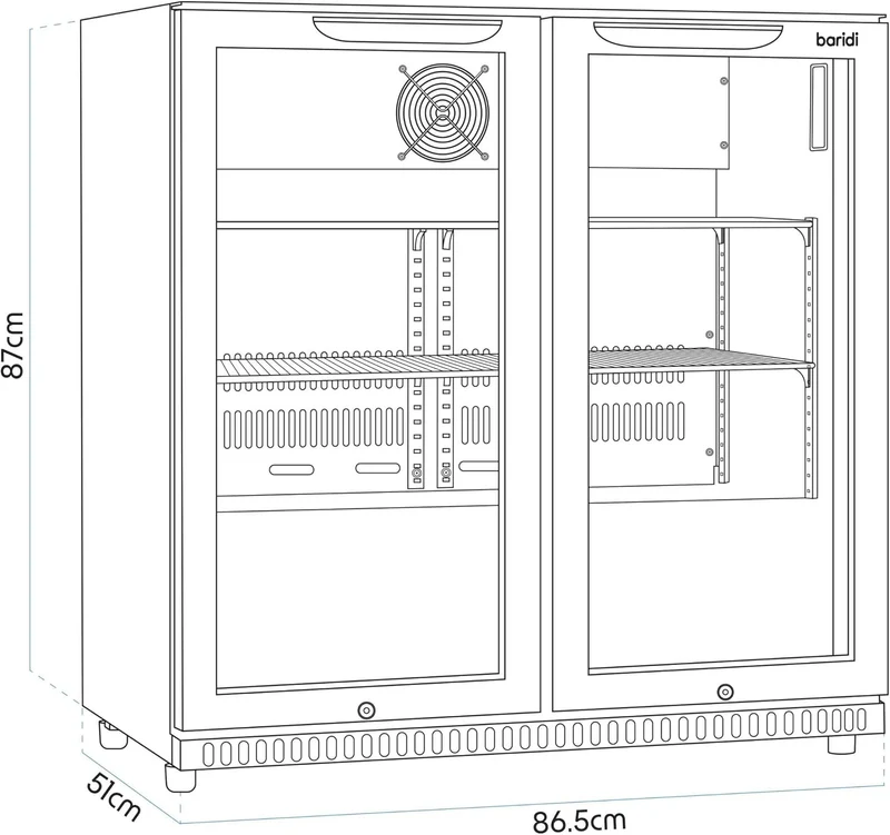 Back Bar Drinks Fridge with Hinged Double Door, 190L Capacity DH272