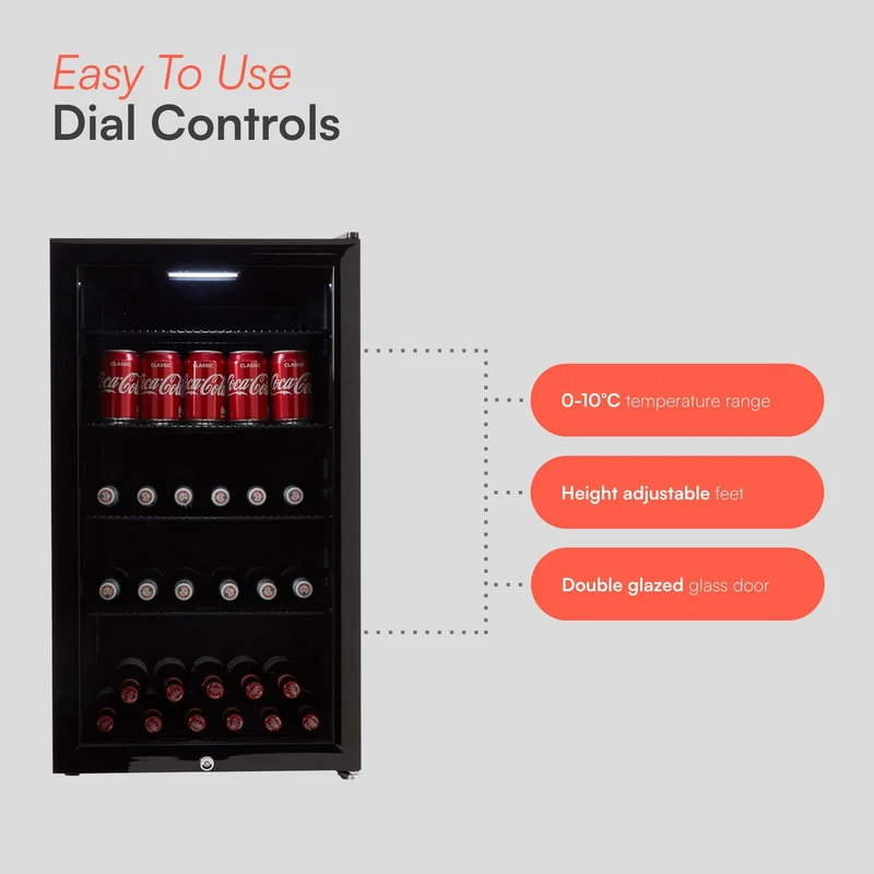 Drinks Fridge Beverage Cooler 0°C–10°C Glass Door 39dB