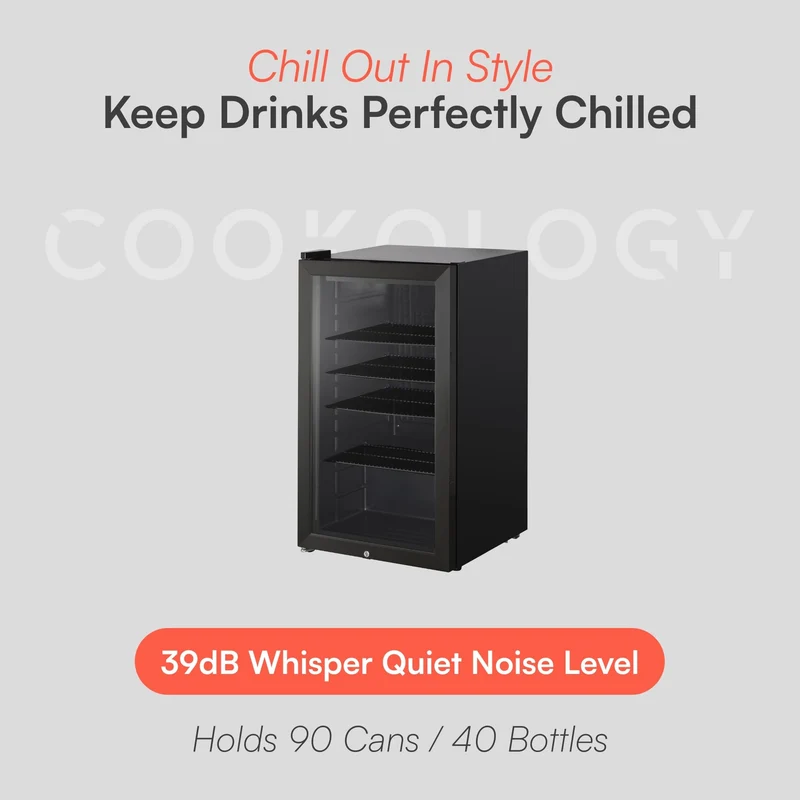 Drinks Fridge Beverage Cooler 0°C–10°C Glass Door 39dB