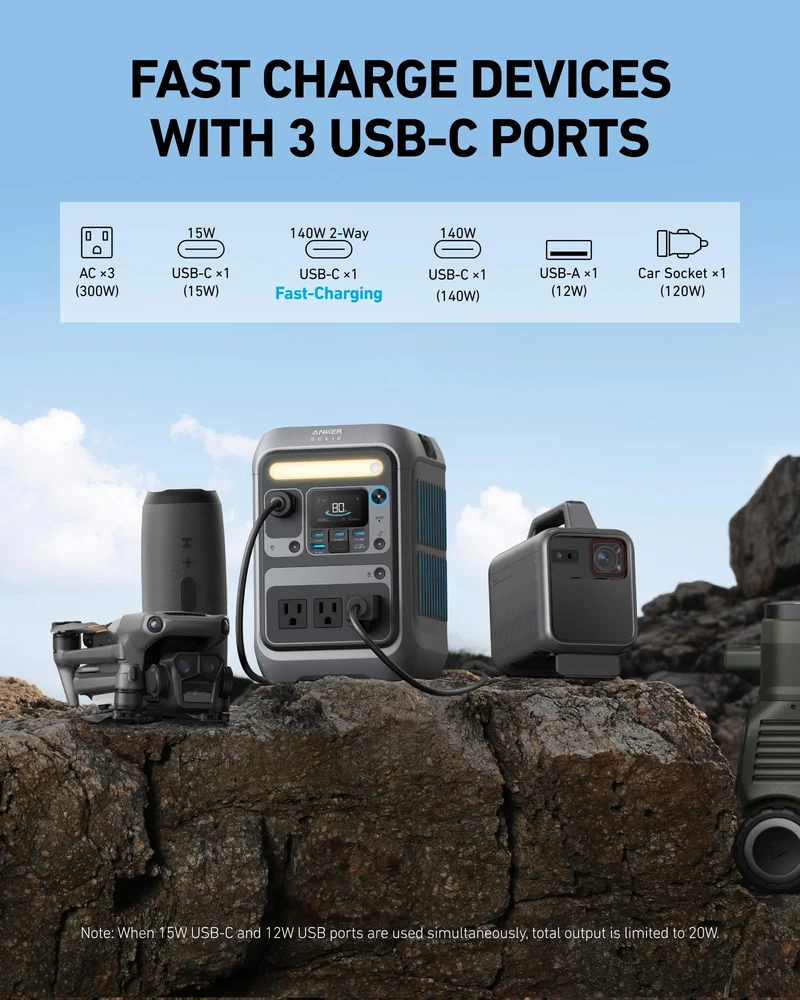 300W Portable Power Station 288Wh LiFePO4 Battery Backup