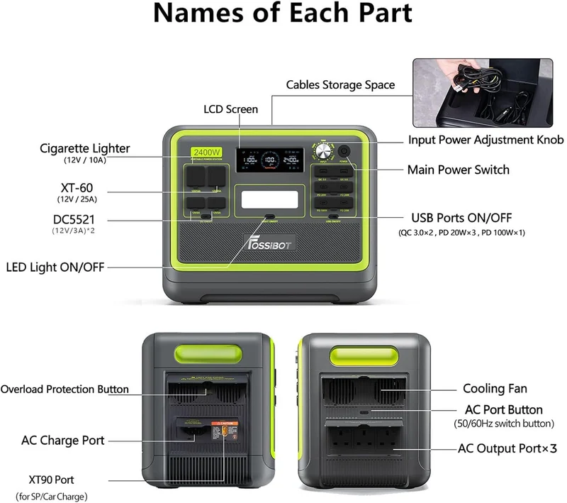 2048Wh Portable Power Station 2400W LiFePO4 Battery Solar Generator with Fast Charging