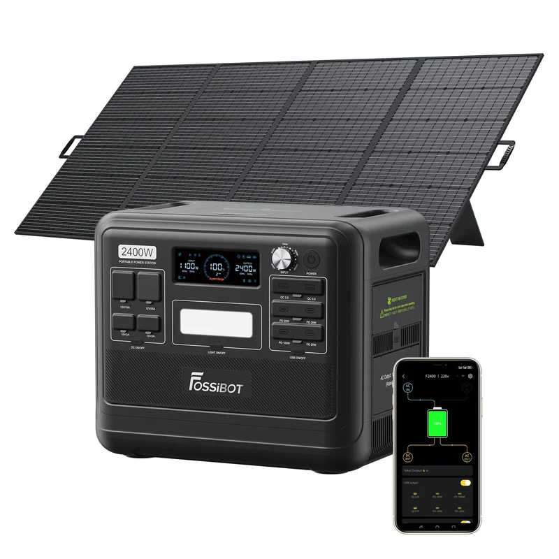 2048Wh Portable Power Station 2400W LiFePO4 Battery Solar Generator with Fast Charging