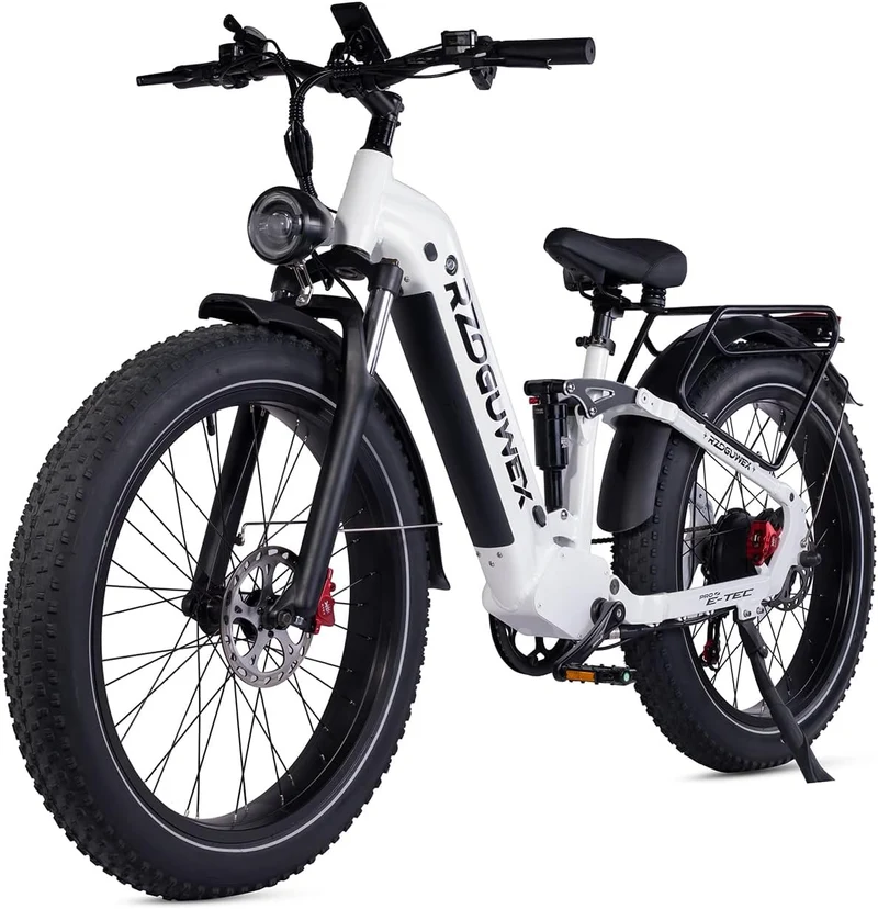 26" Electric Mountain Bike 48V 25Ah 7-Speed Dual Suspension White