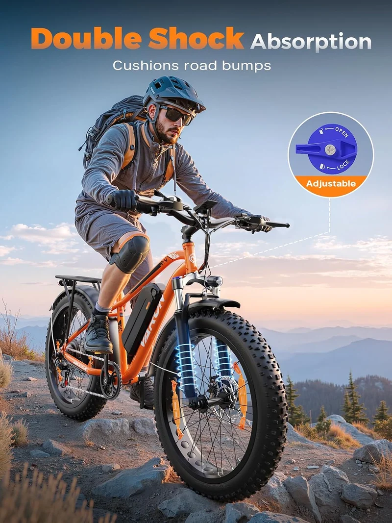 26" Electric Fat Tyre Mountain Bike 250W 48V 18Ah 7-Speed with Rear Rack