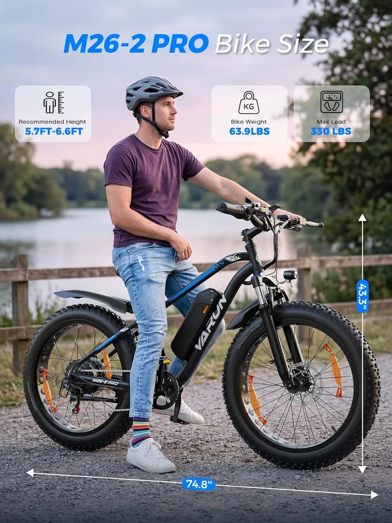26" Electric Fat Tyre Mountain Bike 250W 48V 13Ah 7-Speed LCD Display