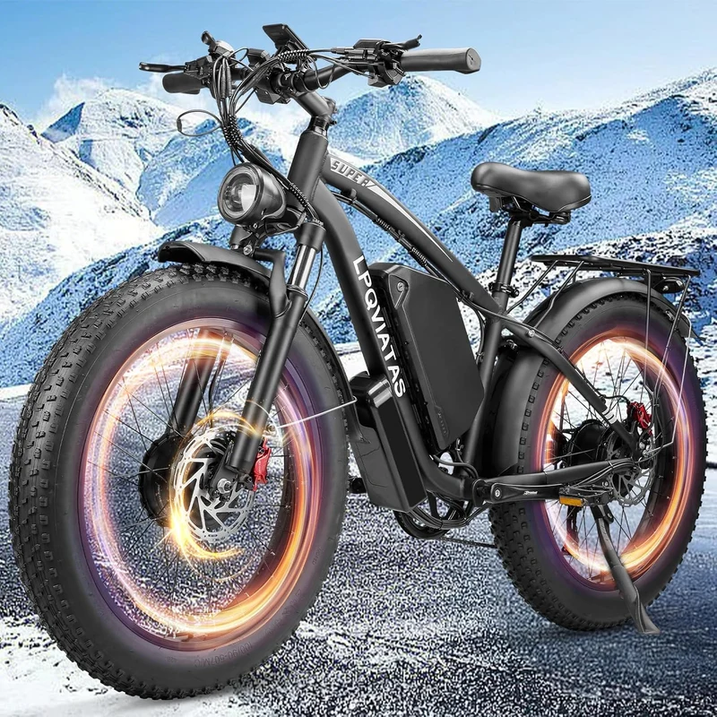 Electric Bicycle with Dual Assist, Removable 52V Battery, 7-Speed Gears, 24-Inch Fat Tires
