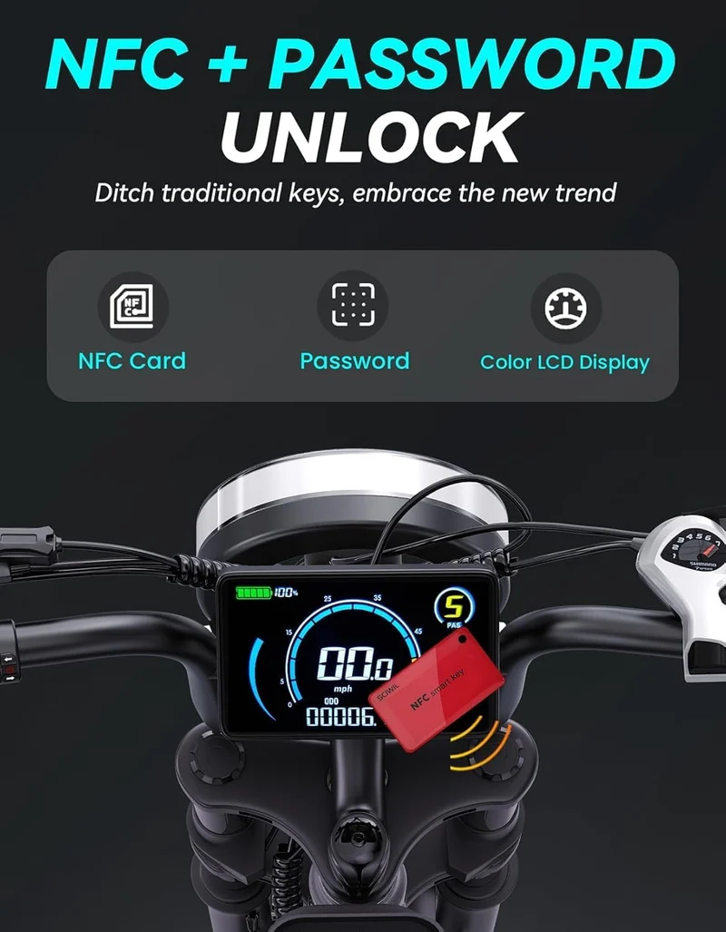 Electric Bicycle with Removable Battery, Dual Suspension, 7-Speed Gears, 20-Inch Fat Tires, LCD Display, Adult Use