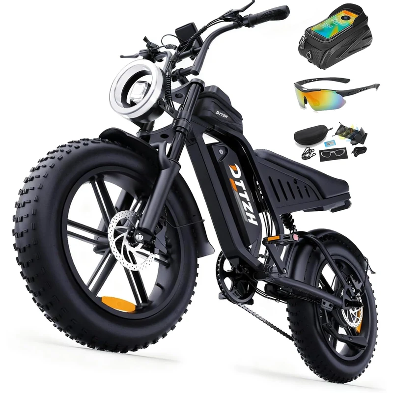 Electric Bicycle with Removable Battery, Dual Suspension, 7-Speed Gears, 20-Inch Fat Tires, LCD Display, Adult Use