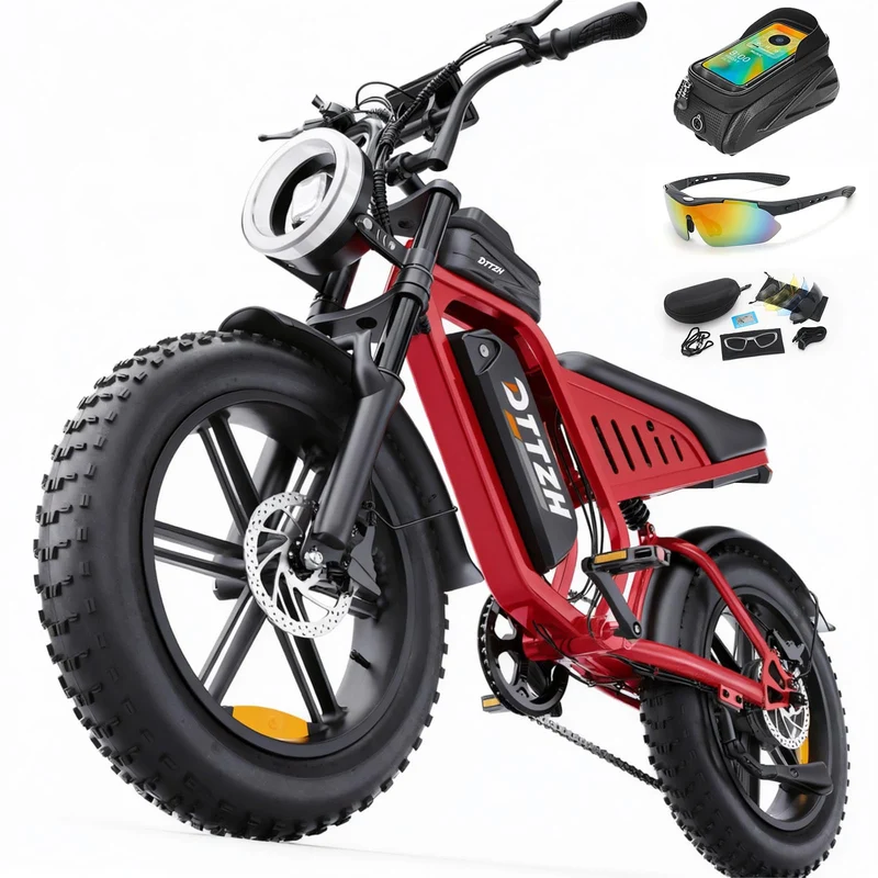 Electric Bicycle with Removable Battery, Dual Suspension, 7-Speed Gears, 20-Inch Fat Tires, LCD Display, Adult Use