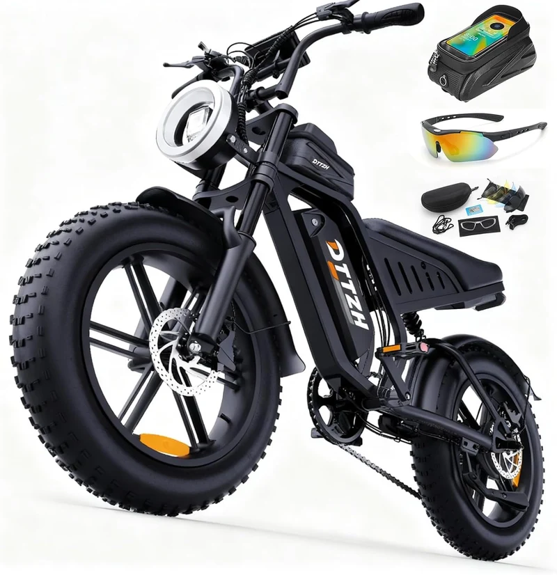 Electric Bicycle with Removable Battery, Dual Suspension, 7-Speed Gears, 20-Inch Fat Tires, LCD Display, Adult Use